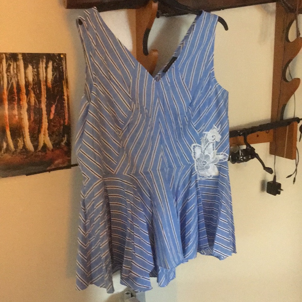Lane Bryant Blue pin stipe peplum top